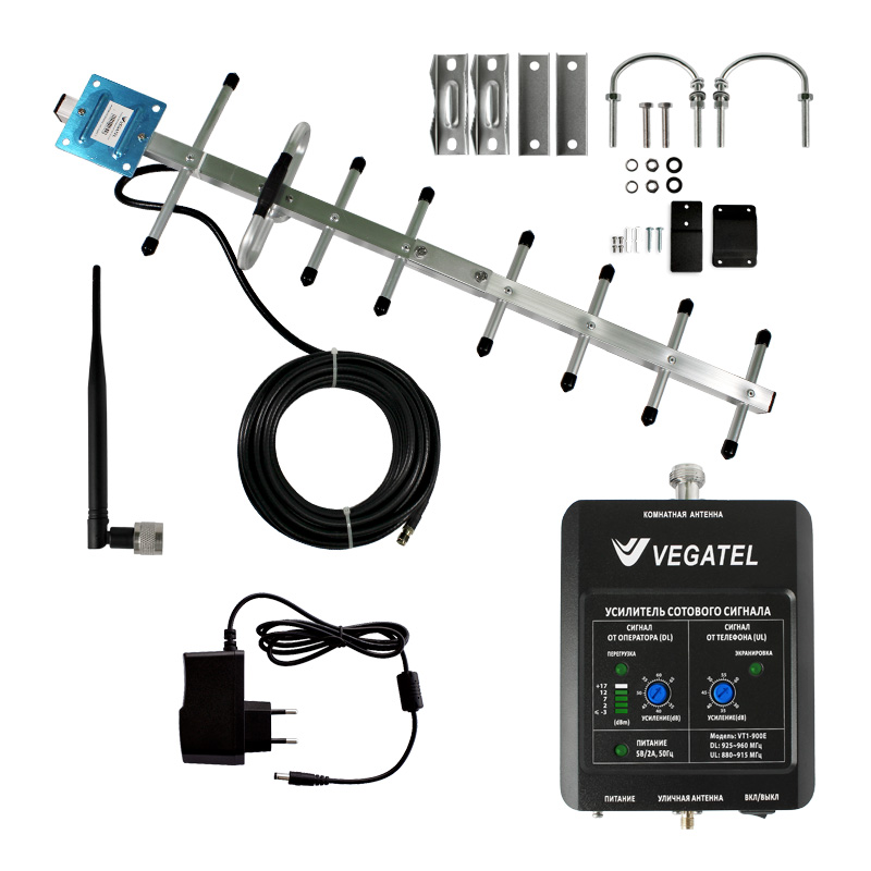 Усилитель сотовой связи VEGATEL VT1-900E-kit (LED) (+ Кронштейн в подарок!)