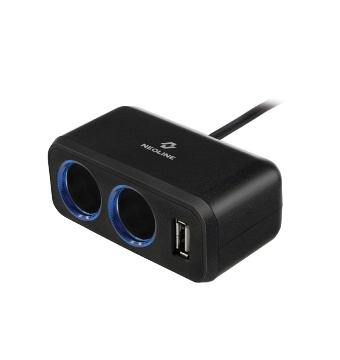 Разветвитель на 2 автомобильных розетки 12V 1 USB Neoline SL-211