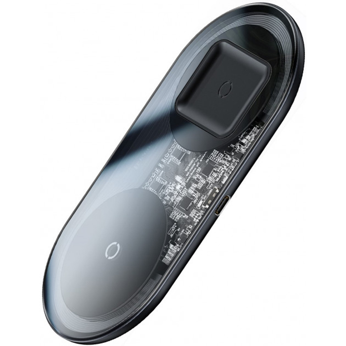 Беспроводное зарядное устройство Baseus Simple 2in1 Wireless Charger 18W Max For Phones+Pods Black
