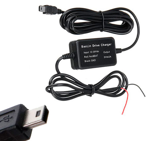 Кабель прямого подключения видеорегистратора c 12V-24 В на 5В mini USB