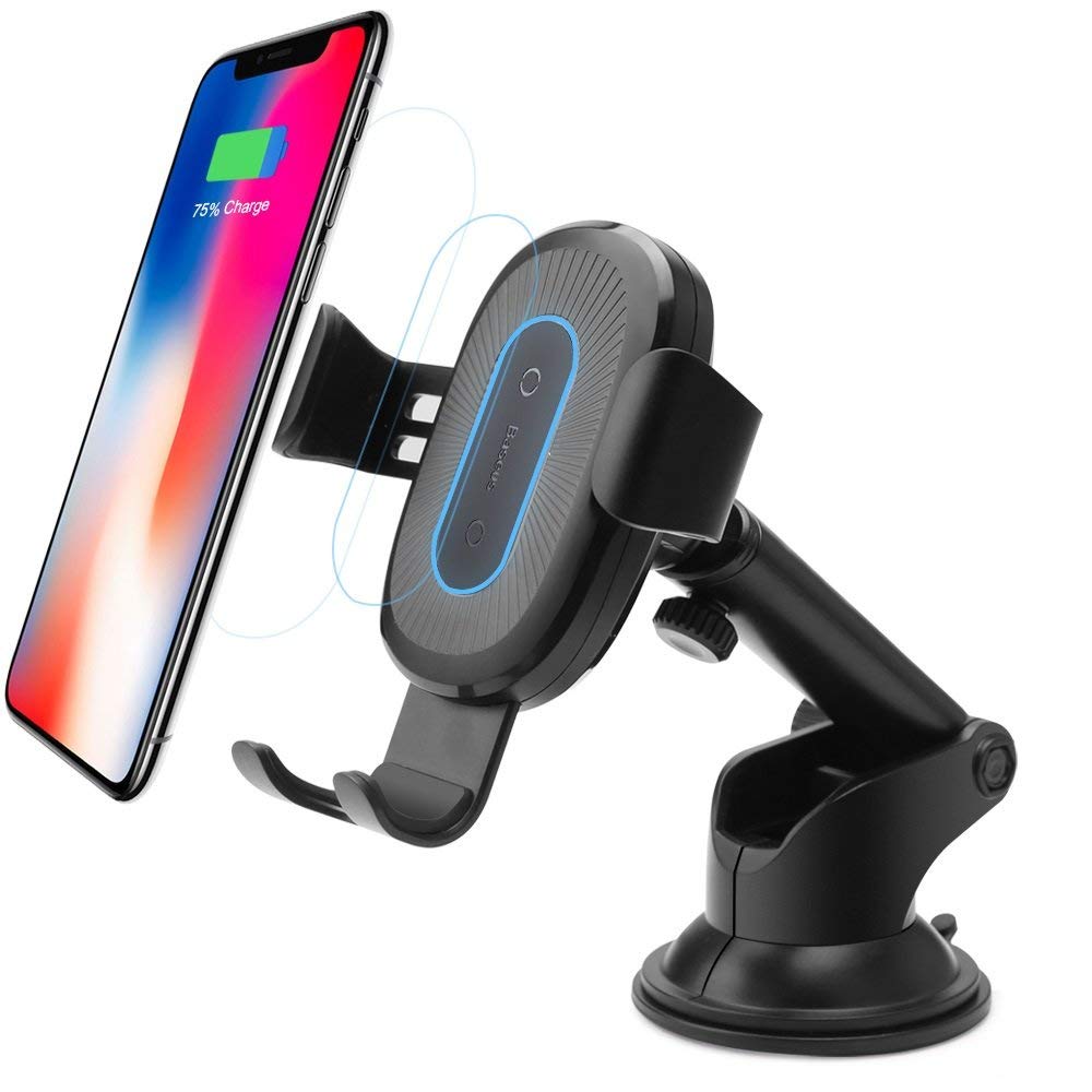 Автомобильный держатель с беспроводной зарядкой Baseus Wireless Charger Gravity Car Mount black WXYL-A01 (присоска)