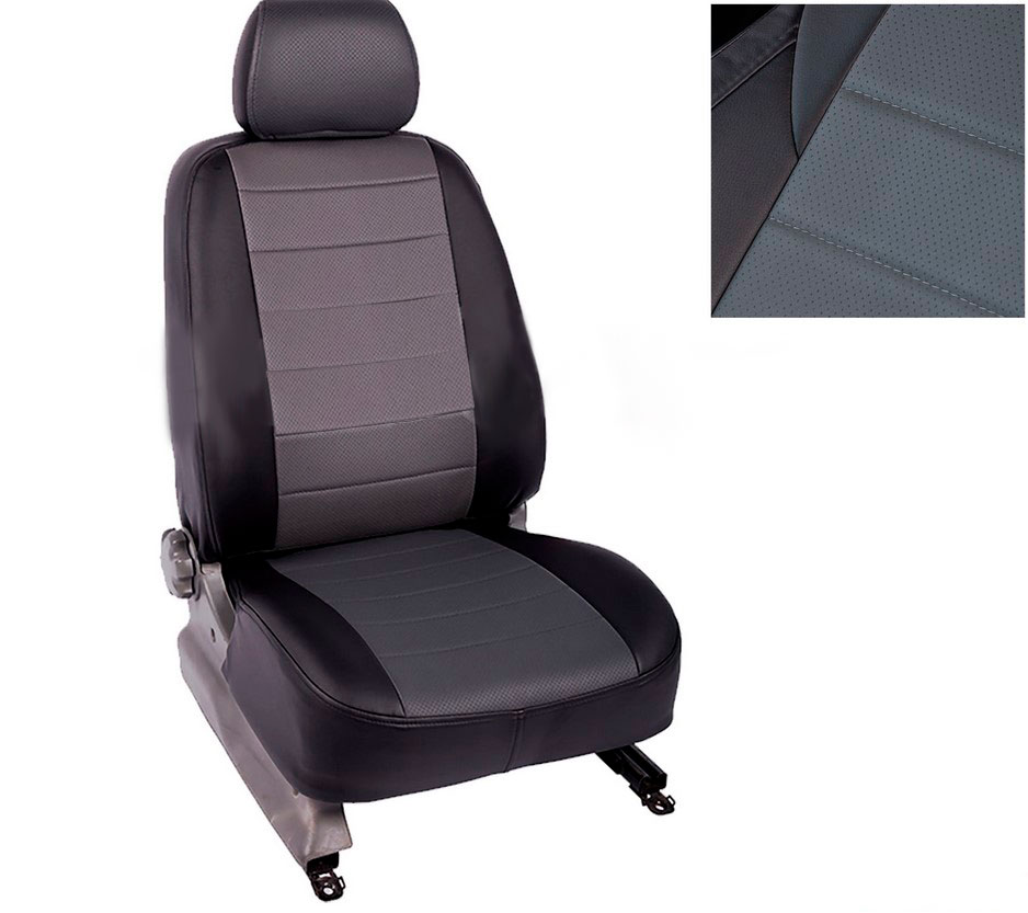 Чехлы из экокожи Seintex для Volkswagen Polo Sedan 40\60 2010-2018 (серо-черные, 86819)