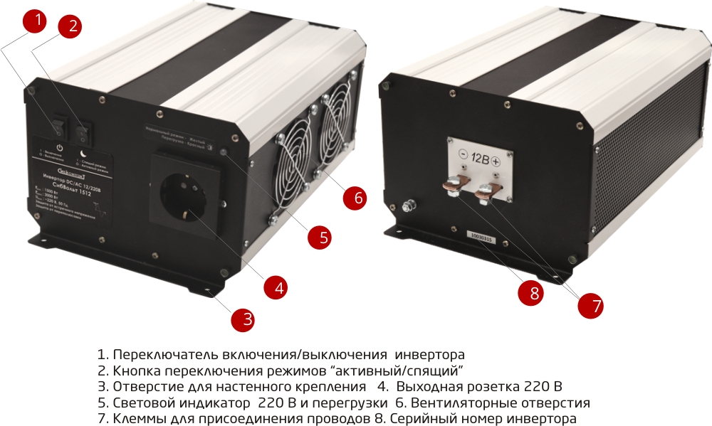 Инвертор DC-AC, 12В/1500Вт Li-ion СибВольт 1512  в интернет .