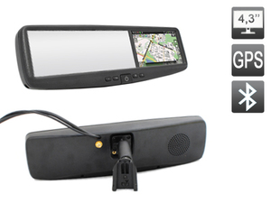 Зеркало заднего вида со встроенным монитором Touch Screen, GPS навигатором, громкой связью Bluetooth Handsfree AVEL AVS0430BM универсальное крепление, фото 1