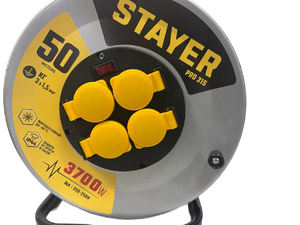 Силовой удлинитель на стальной катушке STAYER Pro 315 кг 3x1.5 50м 55077-50 55077-50_z01, фото 3