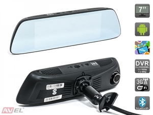 Зеркало заднего вида AVS0399DVR с сенсорным монитором 7”, двухканальным видеорегистратором и навигатором на ОС Android, фото 1