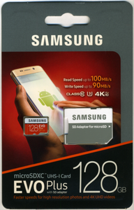 Карта памяти Samsung microSDXC EVO Plus 128Gb U3 90-100MBs