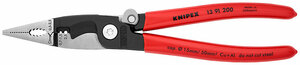 Клещи электромонтажные, 6-в-1, зачистка 0.75 – 1.5 / 2.5 мм², рез Ø 15 мм / 50 мм², 200 мм, защёлка, фосфатированные, обливные ручки KNIPEX KN-1391200, фото 1