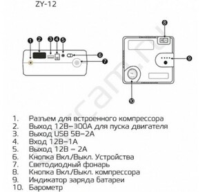 Пуско-зарядное устройство со встроенным компрессором Carcam ZY-12, фото 12