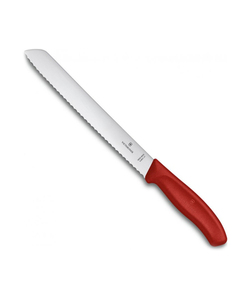 Нож Victorinox для хлеба, лезвие 21 см волнистое, красный, в блистере