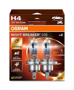 Автолампа галогенная H4 (60/55W P43T +220%) NIGHT BREAKER (блистер 2шт) 12V OSRAM, фото 2