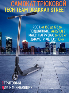 Самокат трюковой Tech Team Drakkar Street, grey-black, фото 1