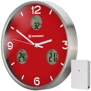Часы настенные Bresser MyTime io NX Thermo/Hygro, 30 см, красные, фото 1