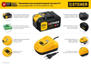 Бесщеточный винтоверт STEHER V1, 20 В, 300 Н·м, без АКБ, (CSB-300), фото 2
