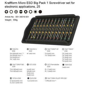 Набор отвёрток антистатических прецизионных WERA Kraftform Micro ESD Big Pack 1, 25 пр., PH/SL/PH S/TX/TX BO/IPR/Microstix/Pentalobe/HEX внутр/Cъёмник, фото 2
