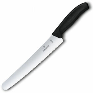 Нож Victorinox для хлеба и выпечки, лезвие 22 см волнистое, чёрный, в блистере