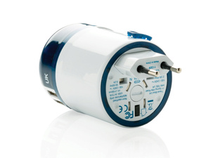 Универсальный адаптер-переходник с 2xUSB-портами для зарядки Travel Blue Sliding Adaptor (270), цвет белый/синий, фото 3