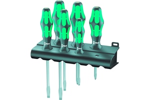 Набор отвёрток + подставка, 6 пр., PH 1x80/2x100, SL 0.6x3.5x75/0.8x4.0x90/1.0x5.5x100/1.2x6.5x125 334 SK/6 Rack Kraftform Plus Lasertip WERA WE-007680, фото 1