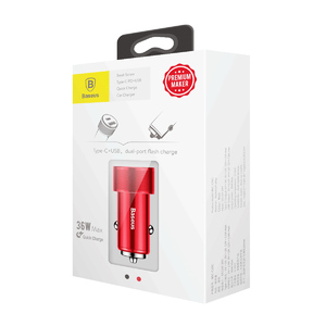 Автомобильное зарядное устройство Baseus Small Screw Type-C PD+USB Quick Charge Car Charger 36W red, фото 8