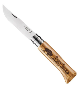 Нож Opinel №8 Animalia, нержавеющая сталь, рукоять дуб, гравировка бизон, фото 1