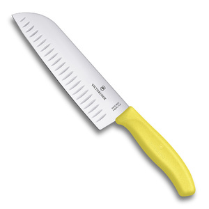 Нож Victorinox сантоку, лезвие 17 см рифленое, желтый, в картонном блистере, фото 1