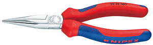 Длинногубцы, плоскокруглые рифлённые губки 50 мм, длина 160 мм, хром, 2-комп ручки KNIPEX KN-3025160