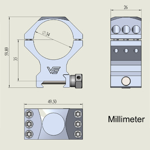 Кольца Vector Optics, D34мм, средние, H35мм, Weaver, 6 винтов (SCTM-53P) на винтах, фото 2