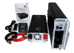 Инвертор MobileComfort S2012-BC, 2000Вт, 12В, чистый синус, 30А, розетка 230V, встроенное зарядное устройство 30А,  USB выход, в комплекте настенная панель управления и аккумуляторные провода, фото 4