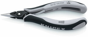 Плоскогубцы захватные прецизионные для электроники ESD, плоскокруглые губки с насечкой, 130 мм, 2-комп антистатические ручки KNIPEX KN-3452130ESD