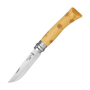 Нож Opinel №7 Nature, нержавеющая сталь, рукоять самшит, гравировка снежинки, фото 2