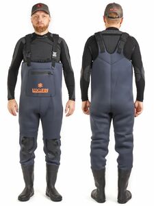 Полукомбинезон забродный Norfin SHADOW NEOPRENE BOOTFOOT р.44-L с сапогами резина, фото 3