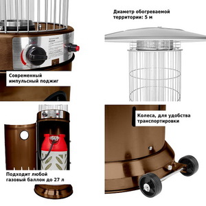 Уличный газовый обогреватель Aesto A-08Т, античный коричневый, фото 4