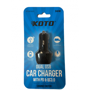 Автомобильное зарядное устройство KOTO KTU01623 DUAL USB (2-USB PD+QC3.0,12/24В)