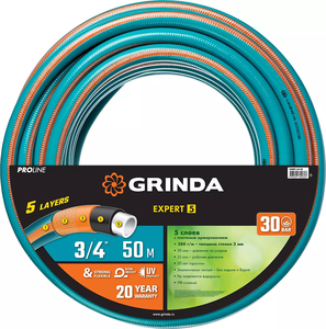 Поливочный шланг GRINDA PROLine Expert 5 3/4", 50 м, 30 атм, пятислойный, армированный 429007-3/4-50