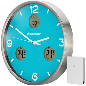 Часы настенные Bresser MyTime io NX Thermo/Hygro, 30 см, голубые, фото 1
