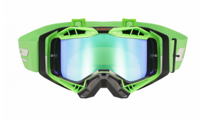 Очки кросс LS2 AURA Goggle с хамелеон линзой (черно-зеленые с зеленой линзой хамелеон, Black hiv green with green iridium visor), фото 1