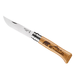 Нож Opinel №8 Animalia, нержавеющая сталь, рукоять дуб, гравировка медведь, фото 1