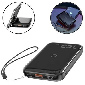 Портативное зарядное устройство Baseus Mini S Bracket 10W Wireless Charger 10000mAh 18W черный с красным, фото 7