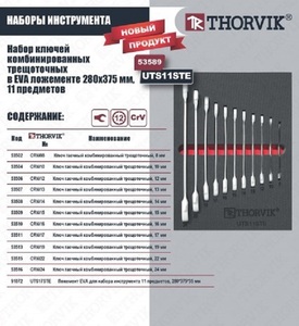 Набор ключей комбинированных трещоточных Thorvik  в EVA ложементе 280х375 мм, 11 предметов, фото 2