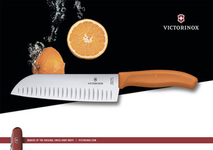 Нож Victorinox сантоку, лезвие 17 см рифленое, оранжевый, в картонном блистере, фото 3