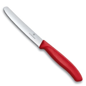 Нож Victorinox столовый, лезвие 11 см, серрейторная заточка, красный, фото 1