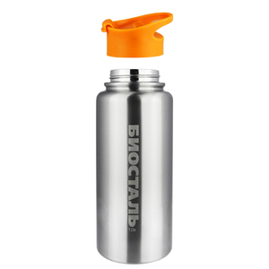Термос Biostal Спорт (1 литр), стальной/оранжевый, фото 2