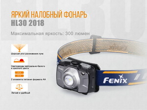 Налобный фонарь Fenix HL30 (2018) Cree XP-G3 серый, фото 7