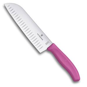 Нож Victorinox сантоку, лезвие 17 см рифленое, розовый, в картонном блистере, фото 2