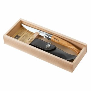 Нож филейный Opinel №10,  нержавеющая сталь, рукоять оливковое дерев, чехол, деревянный футляр, фото 3