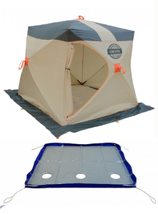 Палатка рыбака Митек Омуль-Куб 2 (хаки/бежевый) + пол с 3 лунками