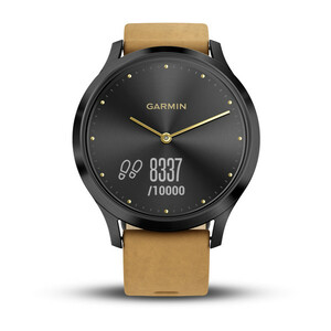Смарт-часы Garmin Vivomove HR черный оникс с светло-коричневым кожаным ремешком, фото 1
