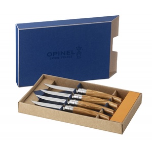 Набор столовых ножей Opinel VRI Olive Wood из 4-х штук (нержавеющая сталь зеркальной полировки, длина клинка 10 см, рукоять олива), фото 1
