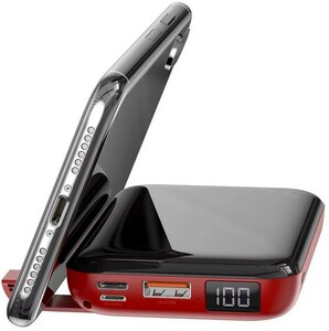 Портативное зарядное устройство Baseus Mini S Bracket 10W Wireless Charger 10000mAh 18W черный с красным, фото 4