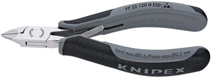 Бокорезы для электроники ESD с лезвиями из твёрдосплава, острая головка, 120 мм, 2-комп антистатические ручки KNIPEX KN-7732120HESD